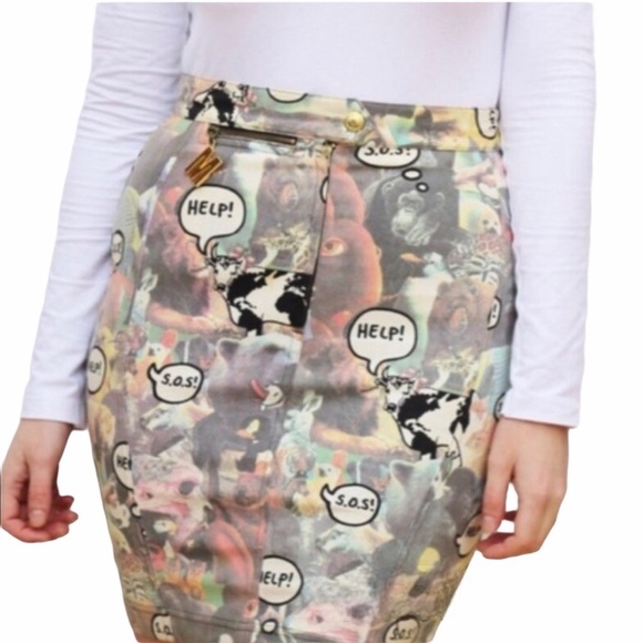 VHTF: new Vintage Moschino ©1995 ☻ Whimsical Animal Print Mini Skirt ☻︎ Help SOS - Picture 3 of 14